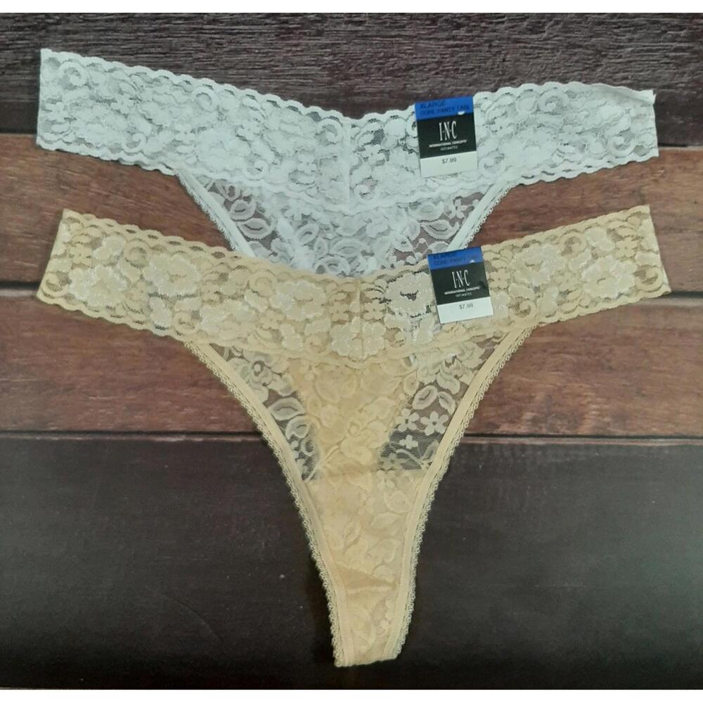 NEW Bundle of 2 Pairs Womens Thong Panties I.N.C. Sz XL White & Almond Latte